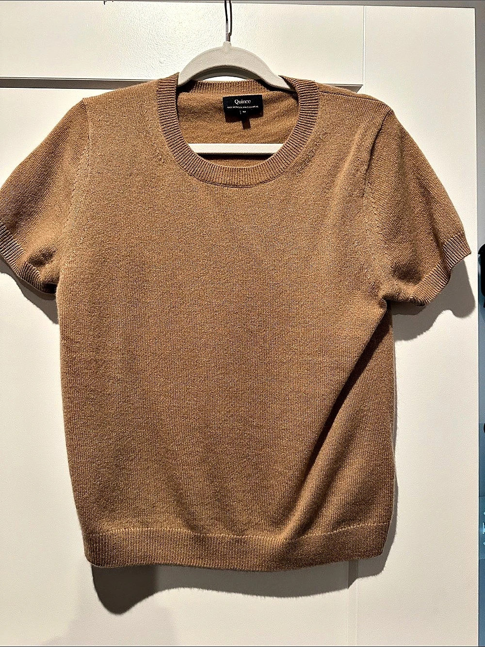 Quince Mongolian Cashmere Tee Cashmere Crewneck in Tan Size Medium